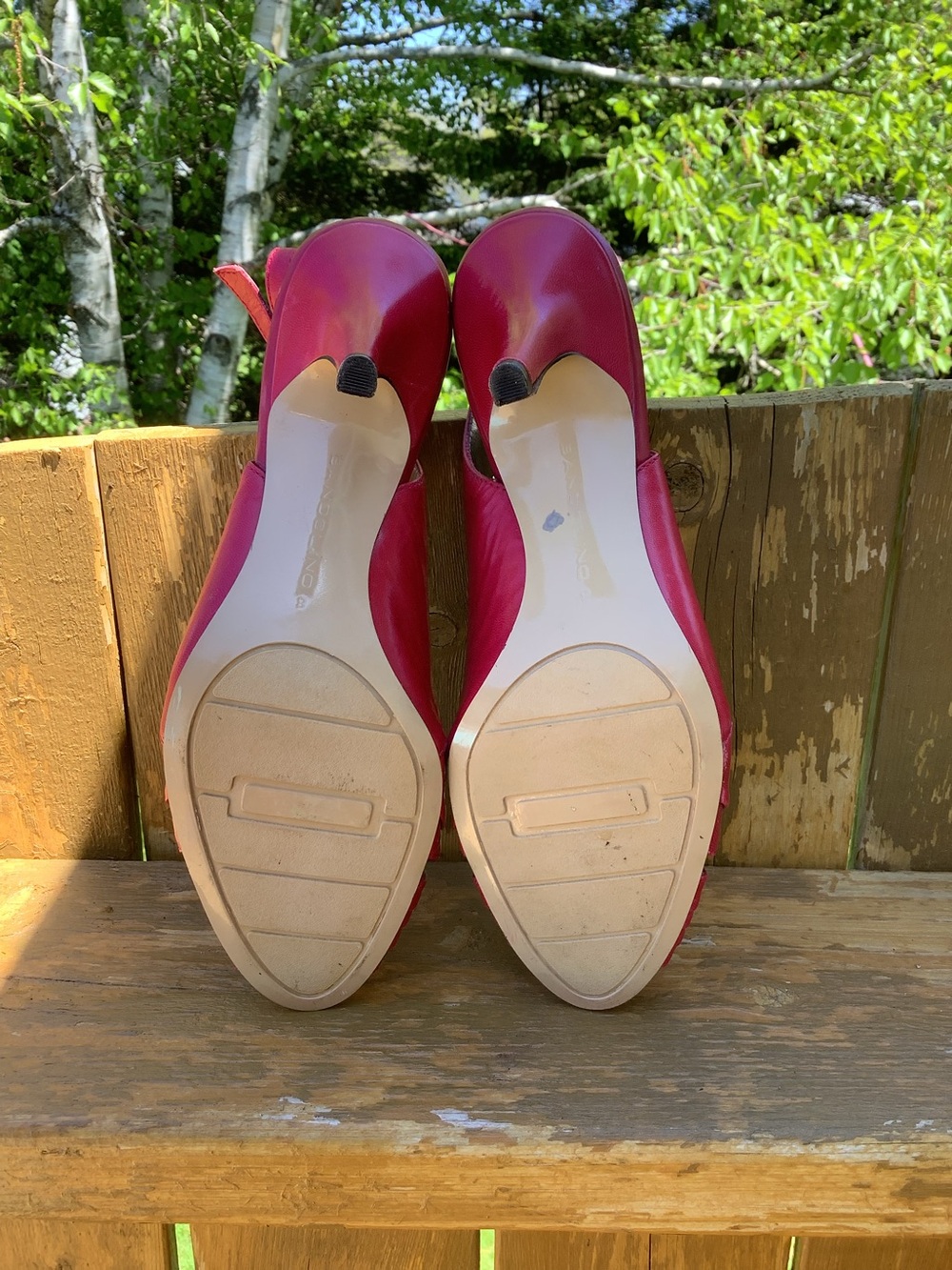 Y2K Bandolino Fuchsia Pink Leather Slingback Peep Toe Heels Size 8 - Picture 5 of 12